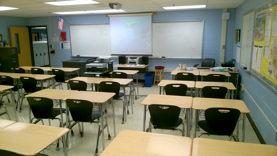 Classroom showing LCD projector set up