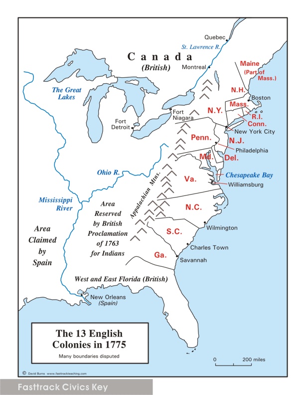 Map - The 13 English Colonies in 1775