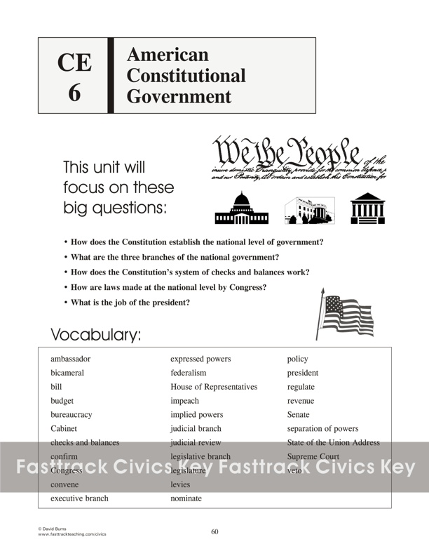 Title page for Unit CE 6: American Constitutional Government