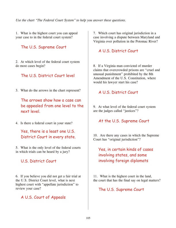 The Federal Court System - continued