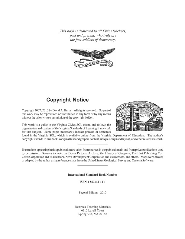 Copyright page for Fasttrack Civics Teacher Key