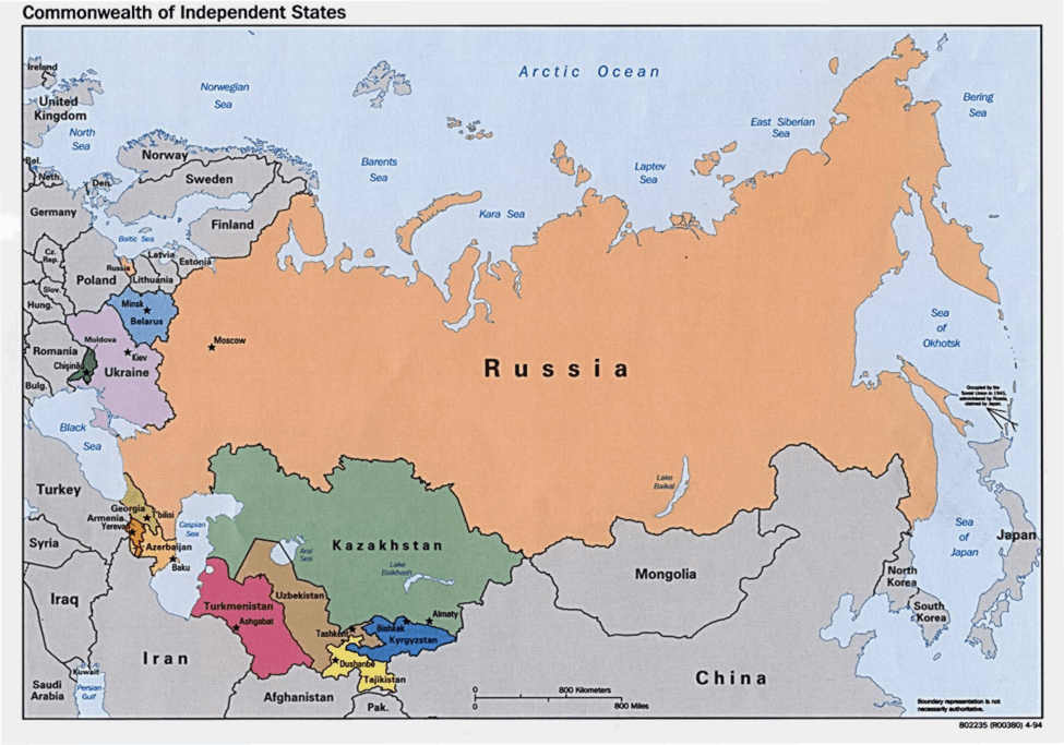Commonwealth of Independent States map - Russia and its neighbhors after the Cold War