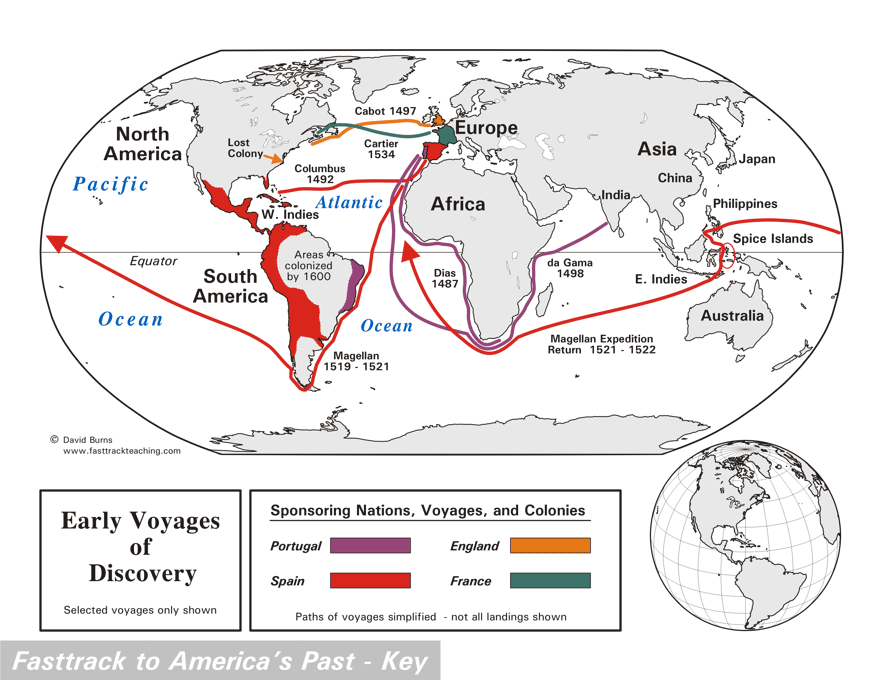 Map - Early Voyages of Discovery - Exploration and Discovery of the New World - map