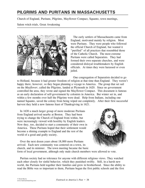 Fasttrack to America's Past - Section 2: Colonial America 1600 - 1775 - Pilgrims and Puritans