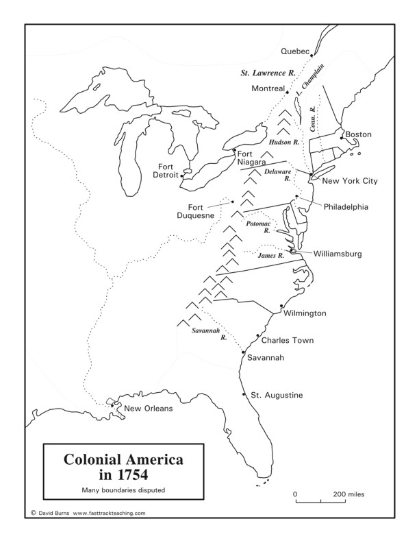 Fasttrack to America's Past - Section 2: Colonial America 1600 - 1775 - Map - Colonial America in 1754
