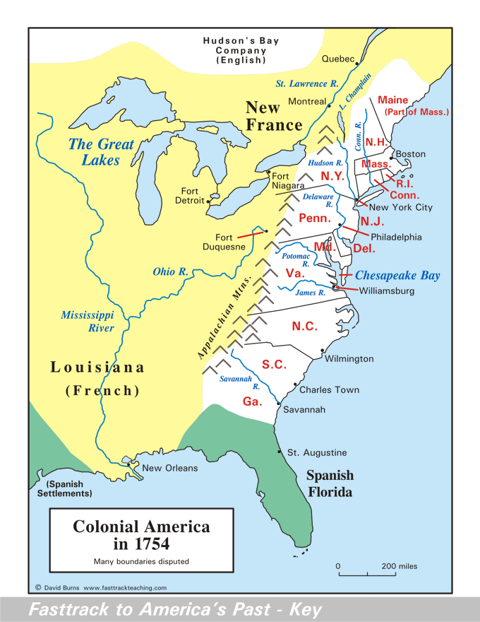 Map - Colonial America in 1754