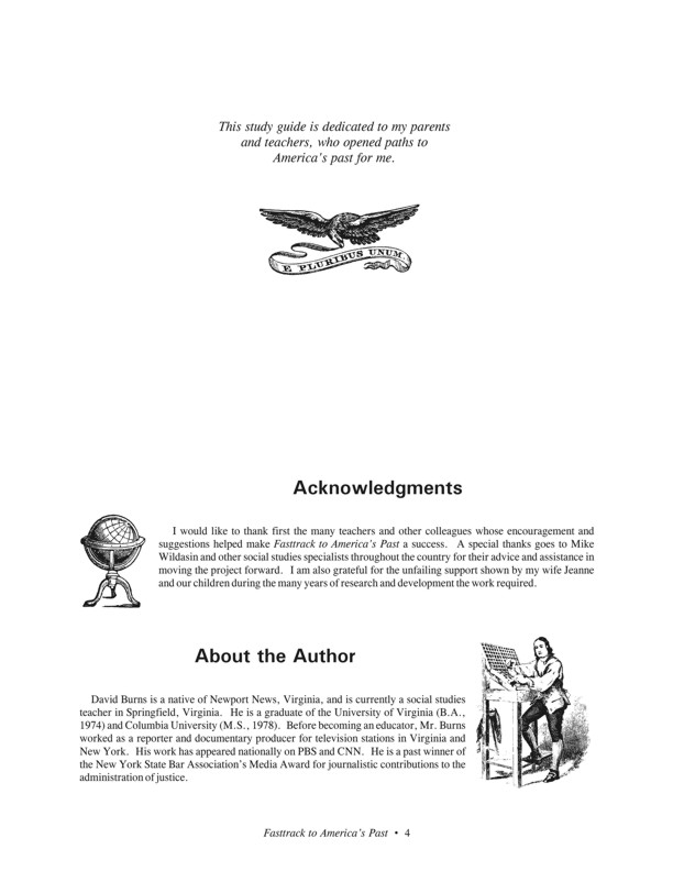 Fasttrack to America's Past - dedication and acknowledgments page